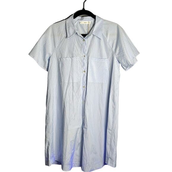 MNG Blue and White Striped Short Sleeve Button Down Shirt Dress Size 4 - Picture 1 of 8